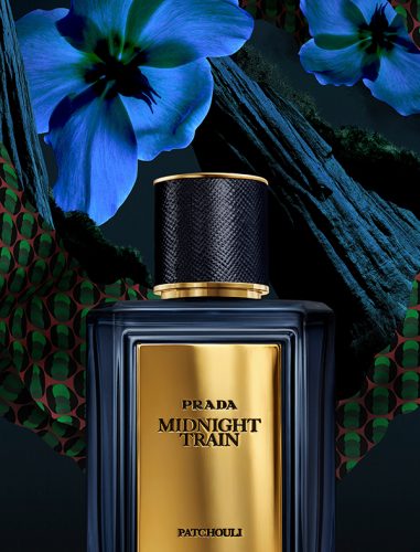 Colonia de lujo en azul y dorado con una marca de high ticket
